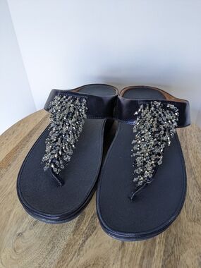 FitFlop Wmn's Rumba Beaded Toe-Post Sandals - Midnight Navy - Sz 9 - NWOB
